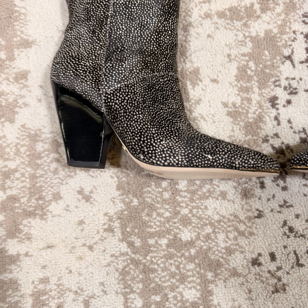 TORY BURCH 90MM LILA BOOT SPOTTED CALF HAIR BLACK WHITE KNEE-HI SZ US 10 NIB - Picture 3 of 12